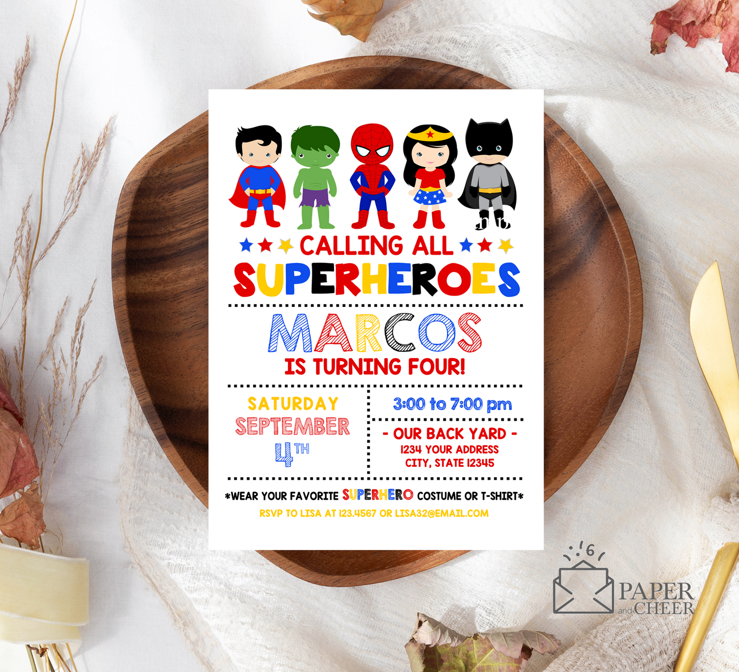 Superhero Birthday Invitation (Any age)