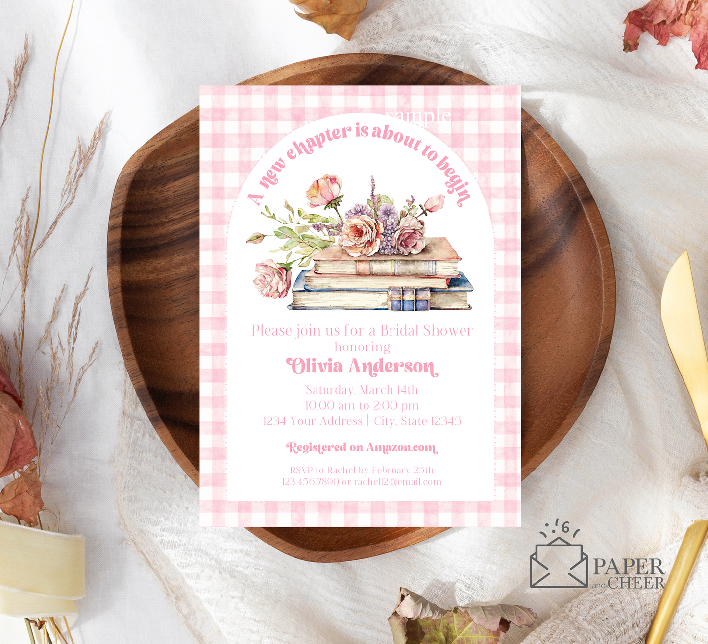 A new chapter is about to begin bridal shower invitation