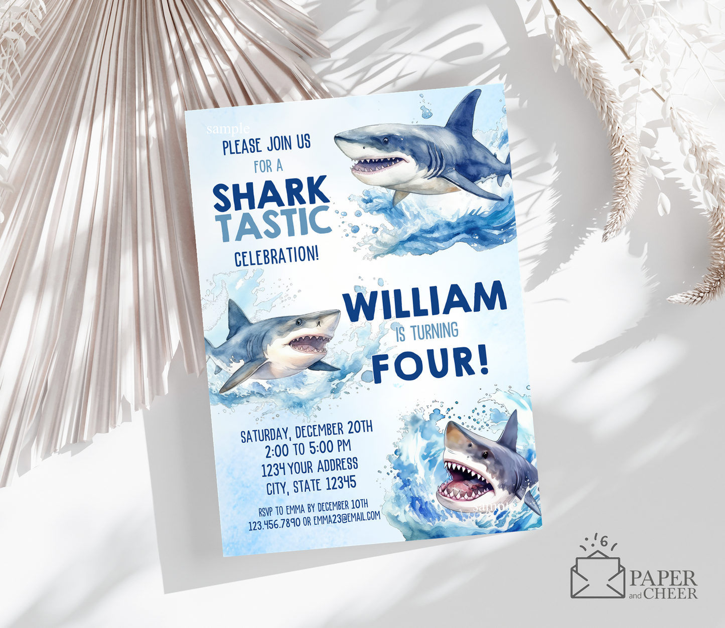 Shark Birthday Invitation (any age)