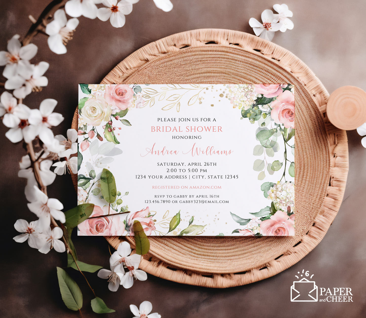Blush Pink Floral Bridal Shower Invitation