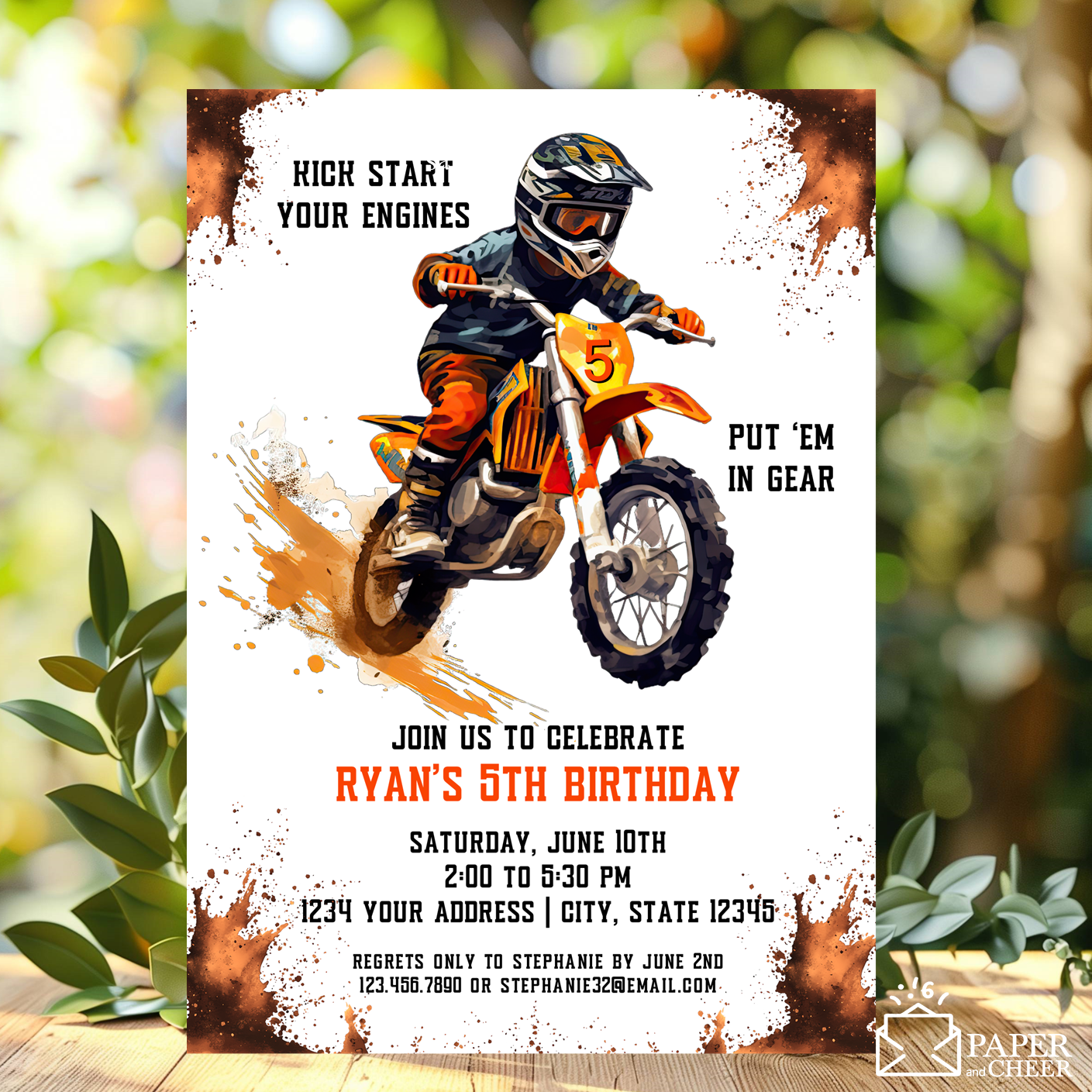 Dirt bike Motorbike Birthday Invitation (any age)