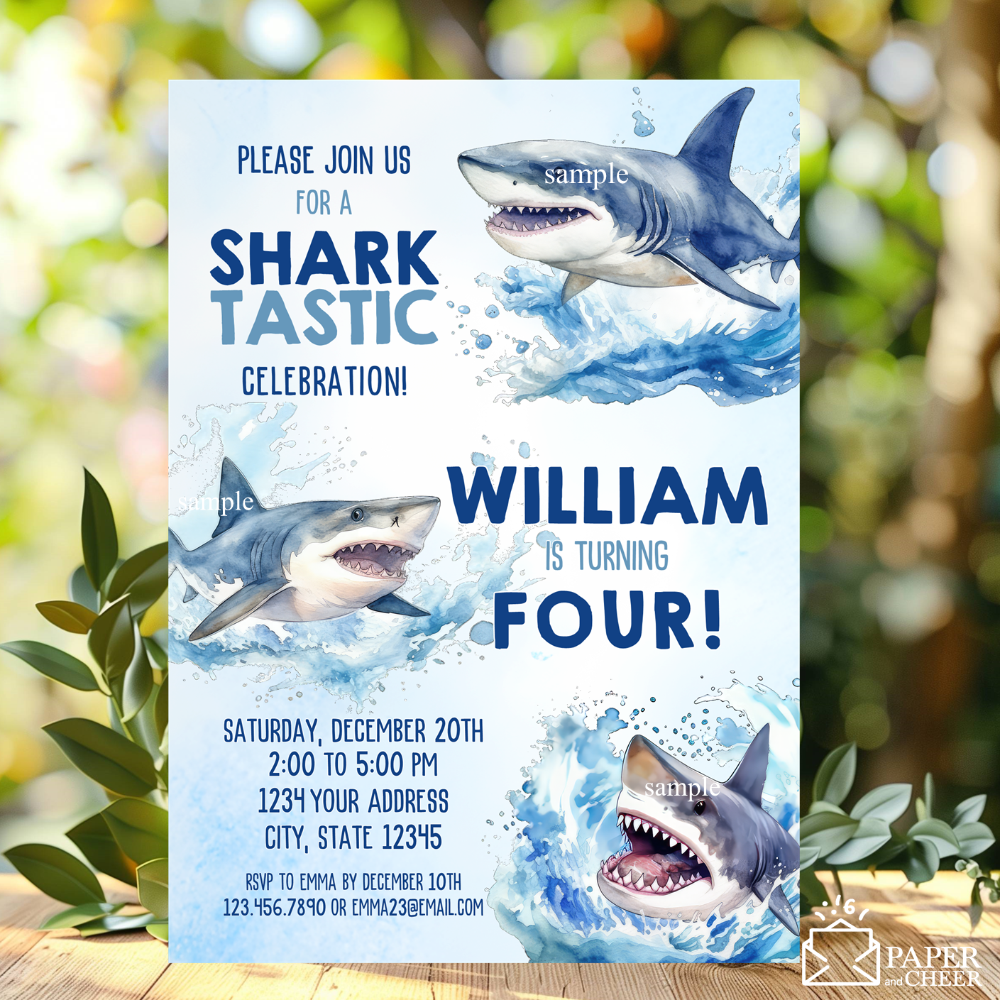 Shark Birthday Invitation (any age)
