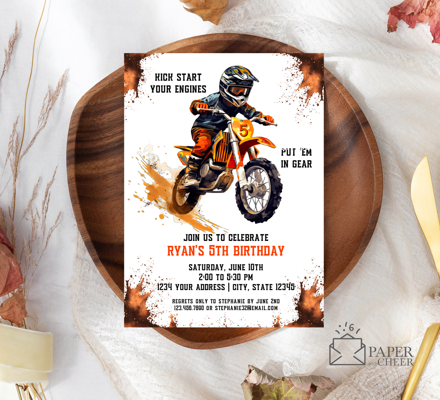 Dirt bike Motorbike Birthday Invitation (any age)