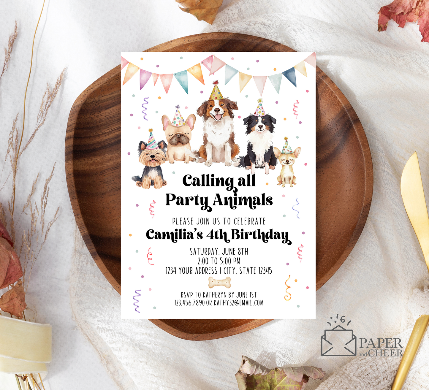 Calling All Party Animals Dog Birthday Invitation (Any age)
