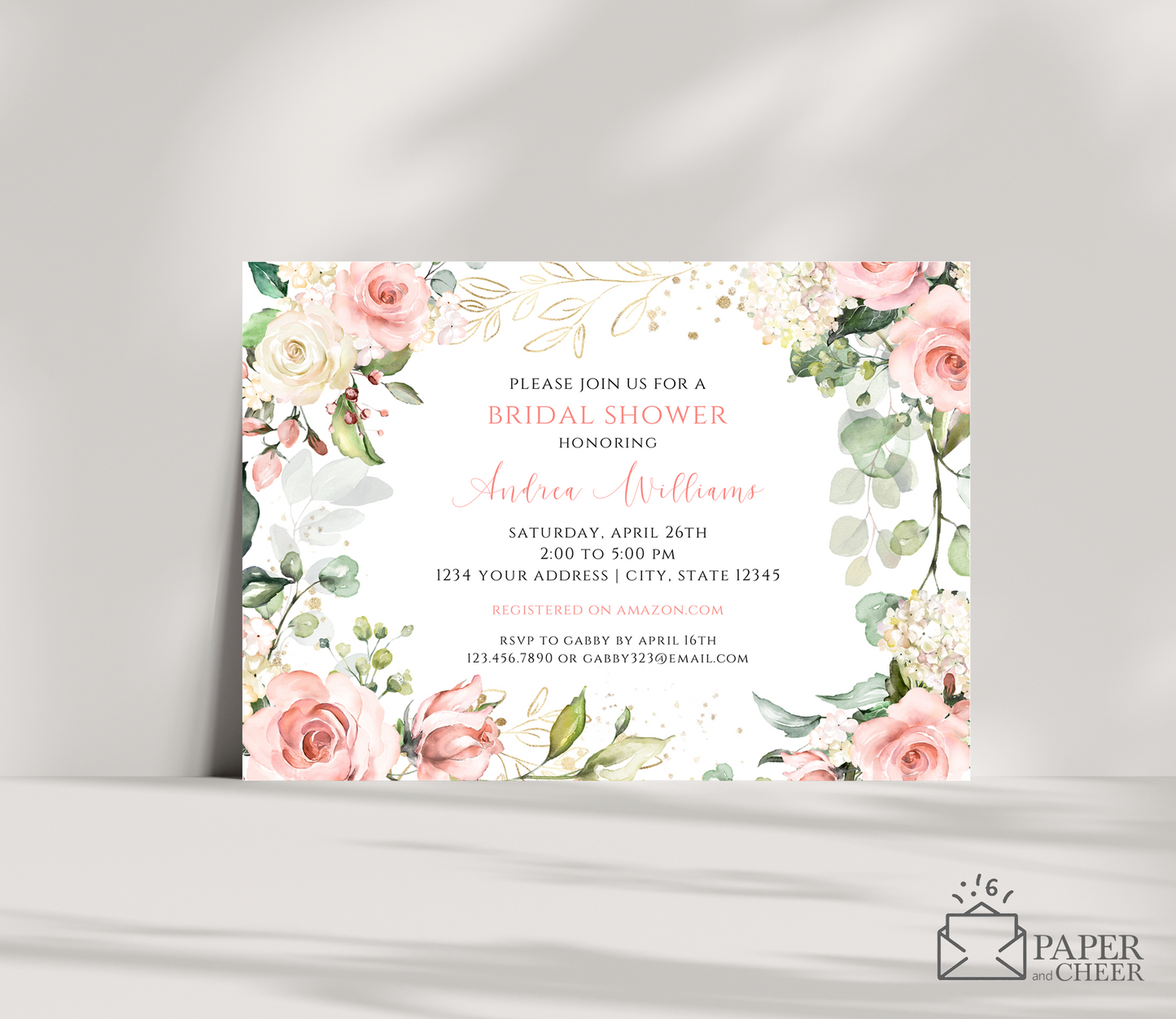 Blush Pink Floral Bridal Shower Invitation