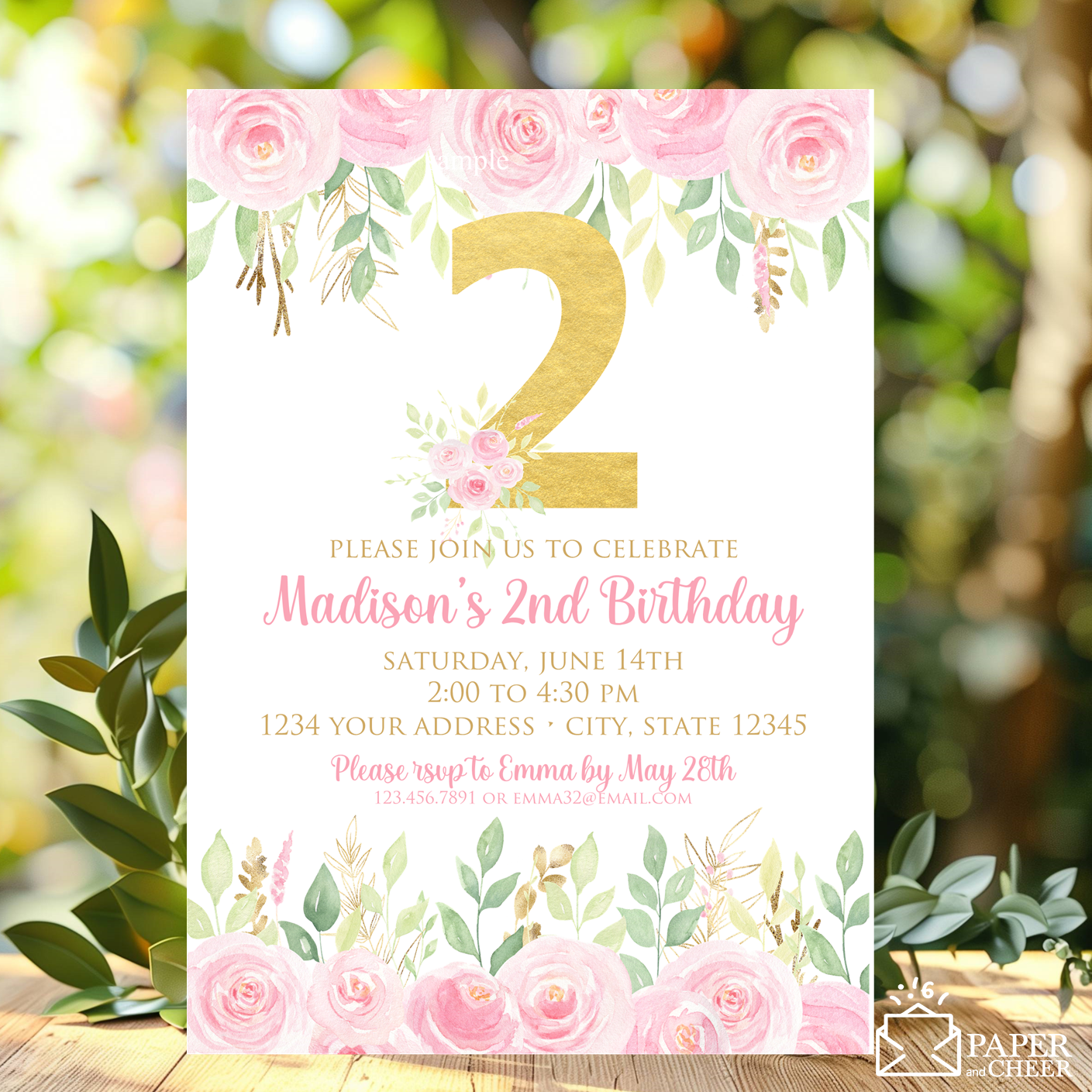 Pink Floral Birthday Invitation (Any age)