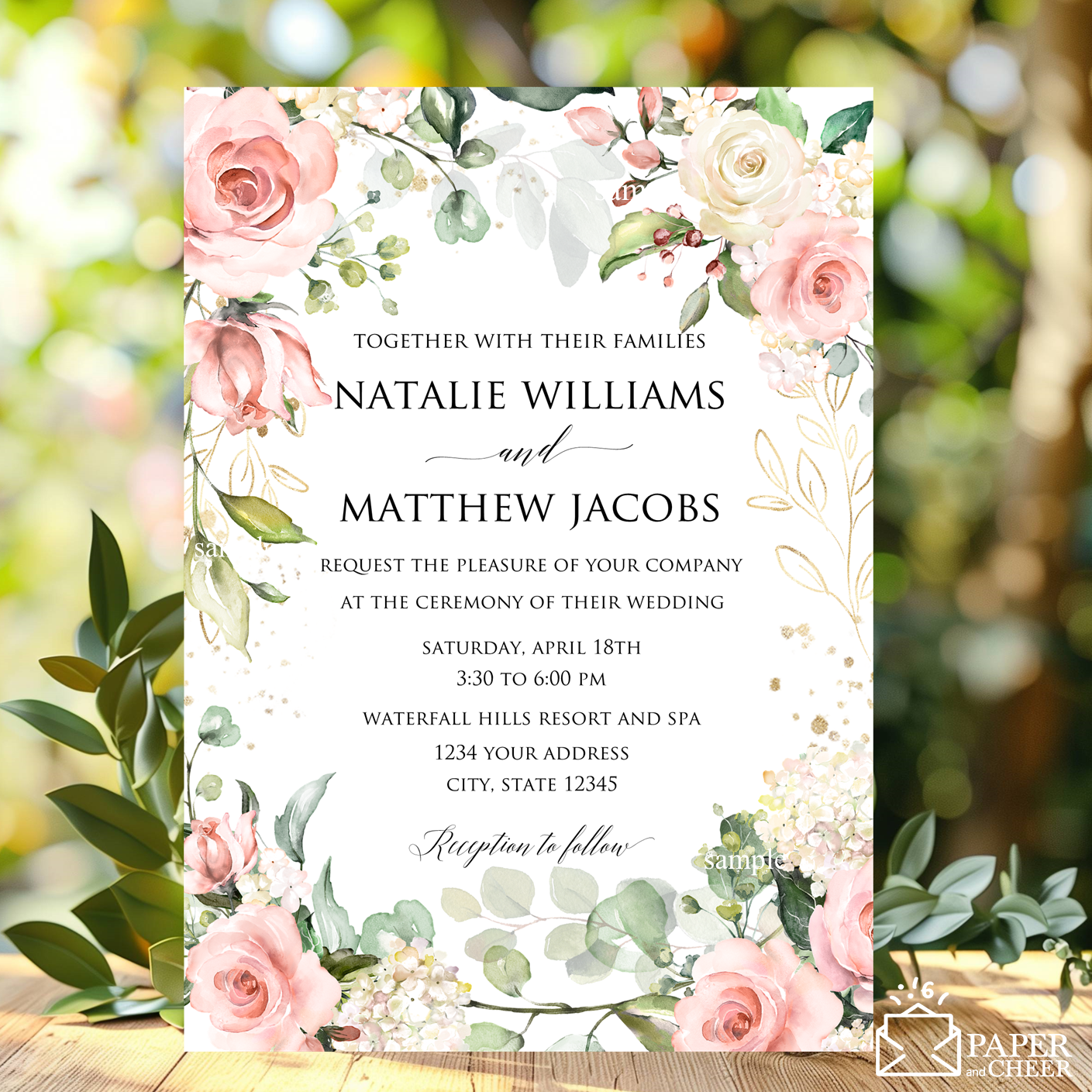 Pink Floral Eucalyptus Wedding Invitation