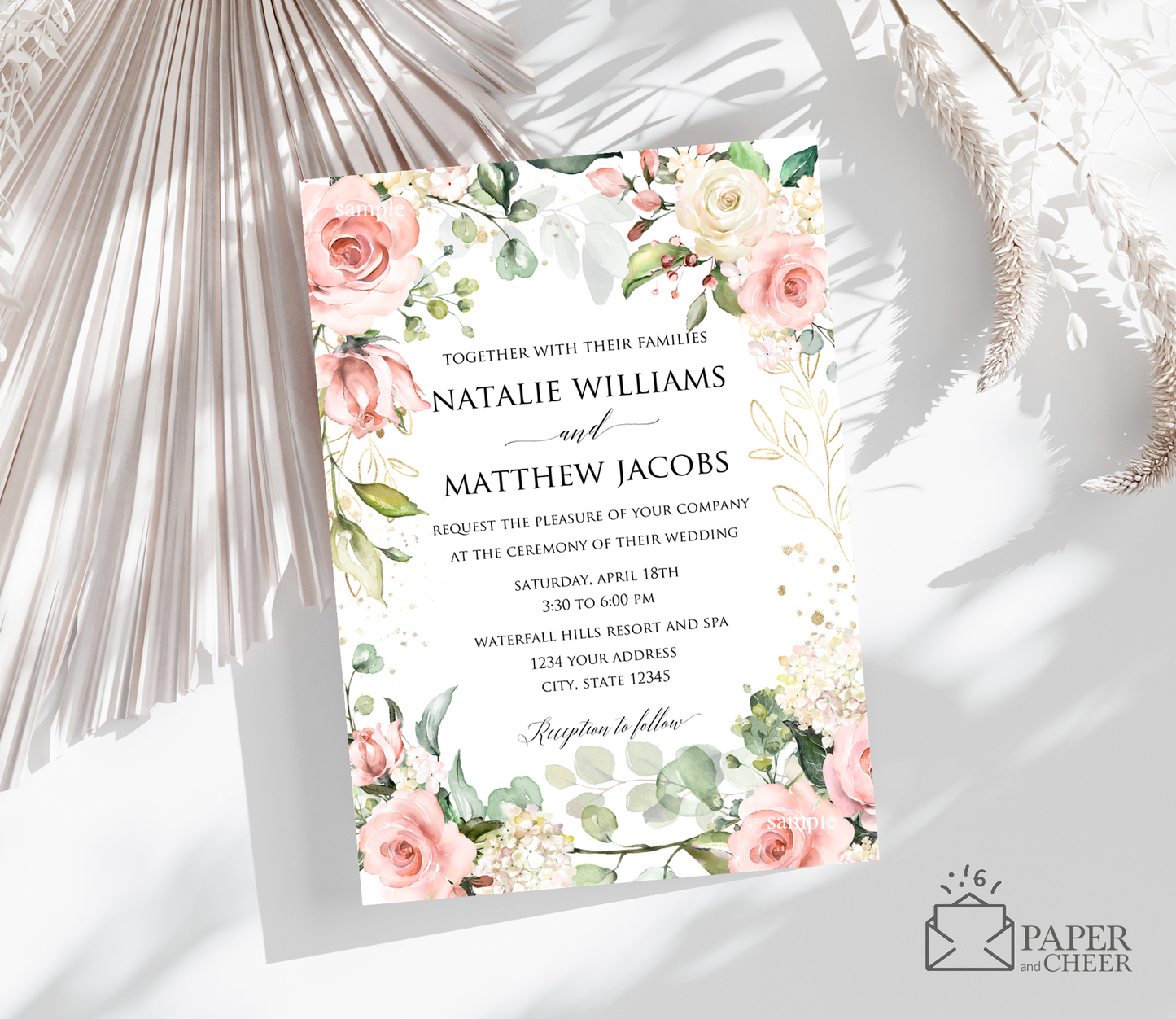 Pink Floral Eucalyptus Wedding Invitation