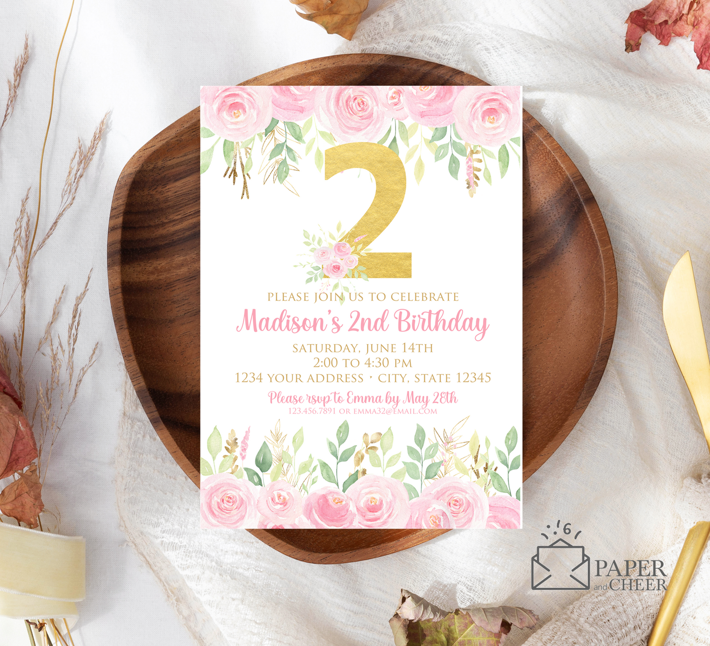 Pink Floral Birthday Invitation (Any age)