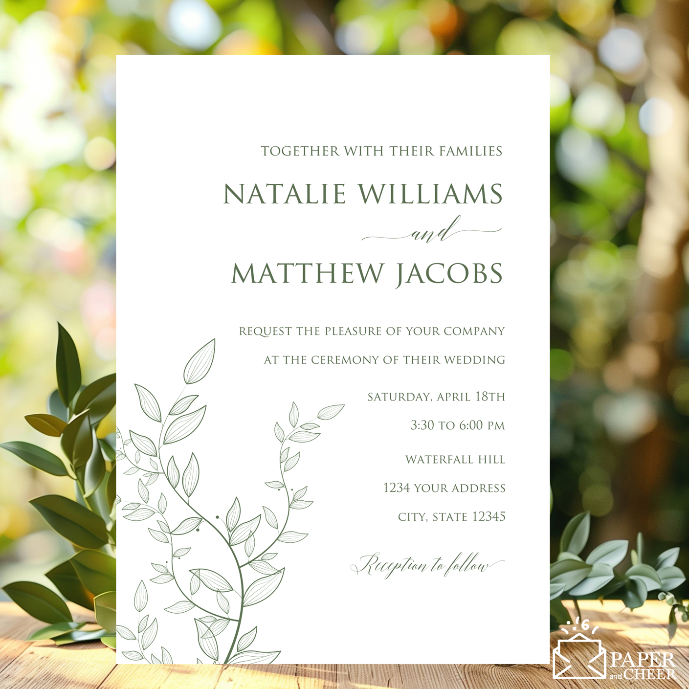 Sage Green Leaf Wedding Invitation