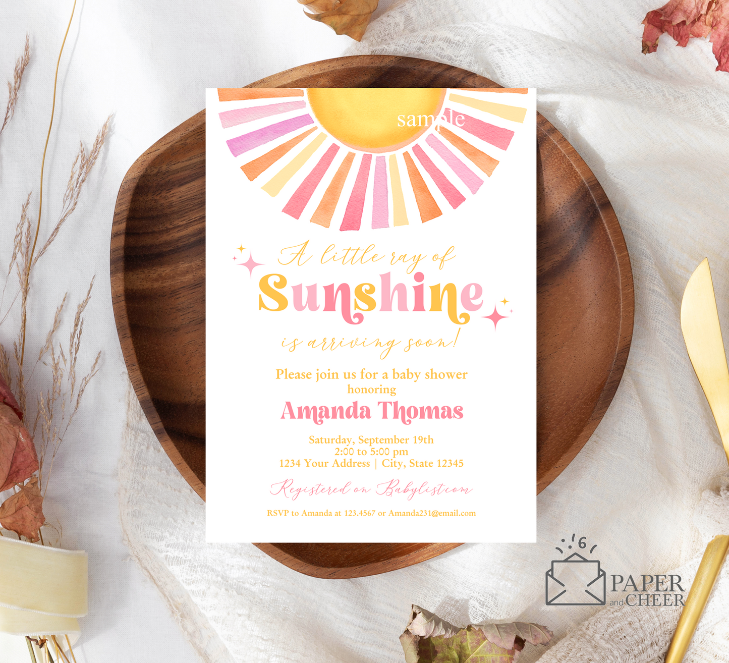 A Little Ray of Sunshine Baby Shower Invitation