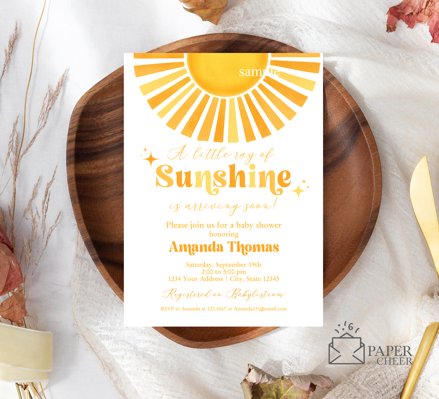 A Little Ray of Sunshine Baby Shower Invitation