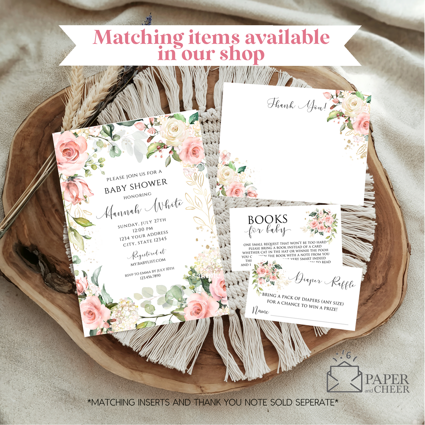 Blush Pink Floral Eucalyptus Baby Shower Invitation