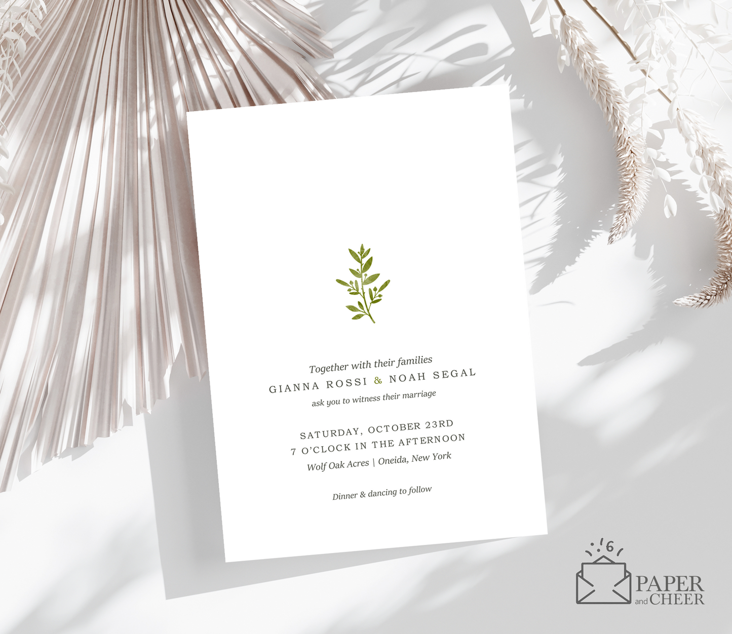 Simple Green Leaf Wedding Invitation