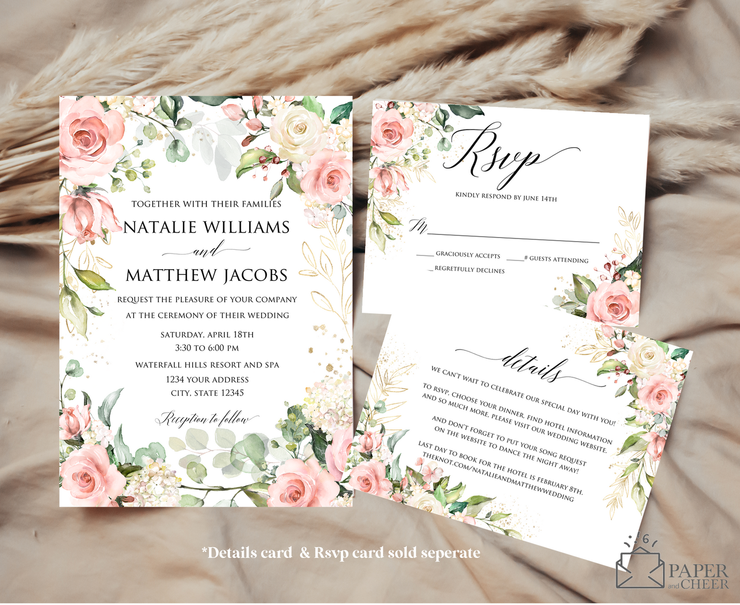Pink Floral Eucalyptus Wedding Invitation