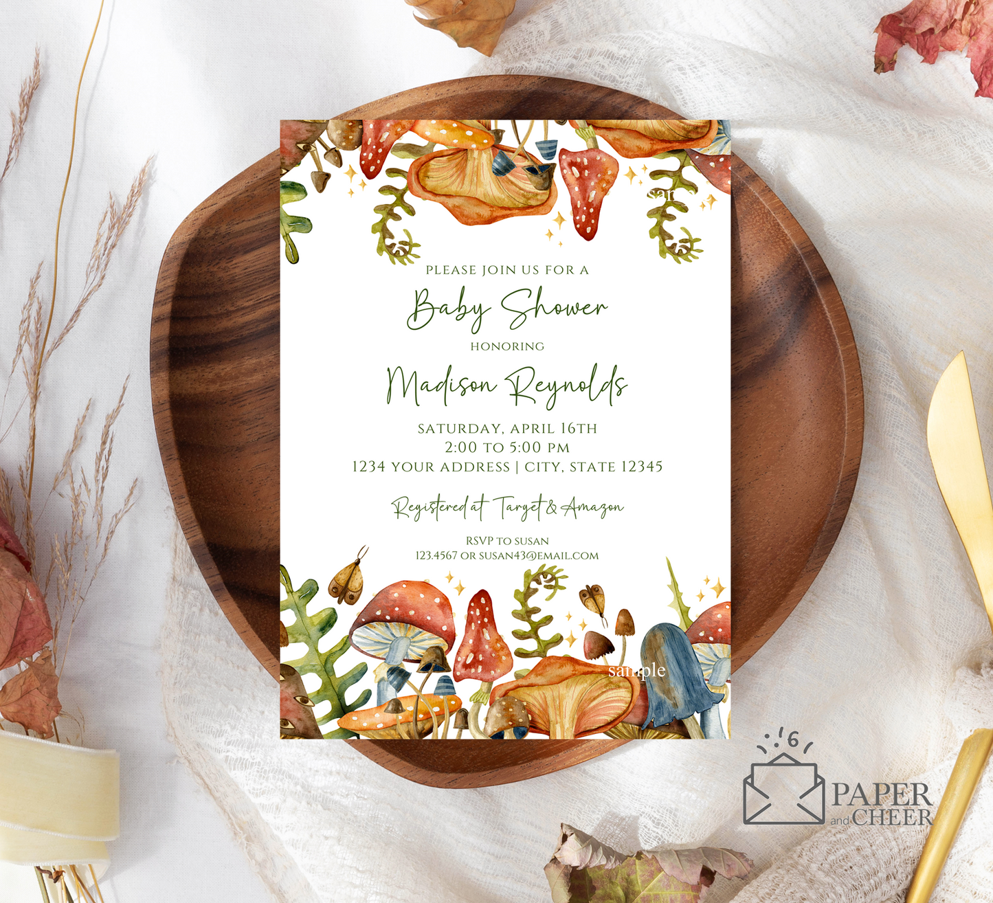 Mushroom Baby Shower Invitation
