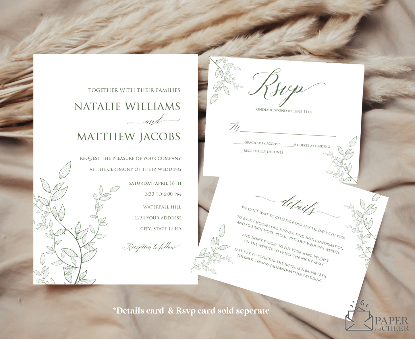 Sage Green Leaf Wedding Invitation