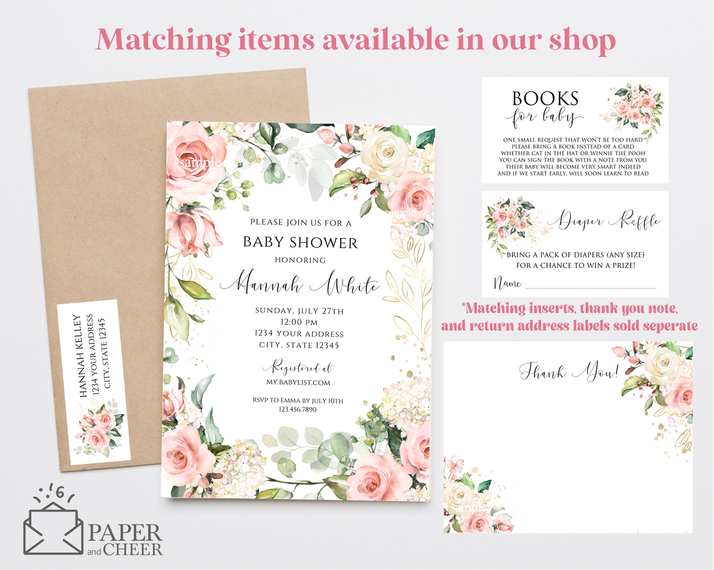 Blush Pink Floral Eucalyptus Baby Shower Invitation