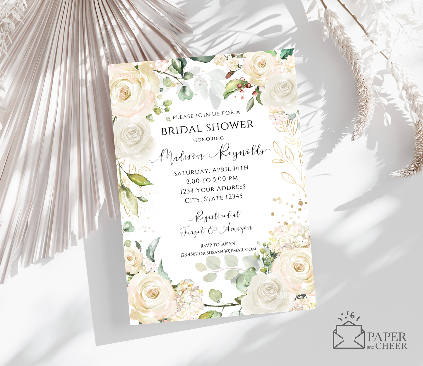 White Floral Bridal Shower Invitation