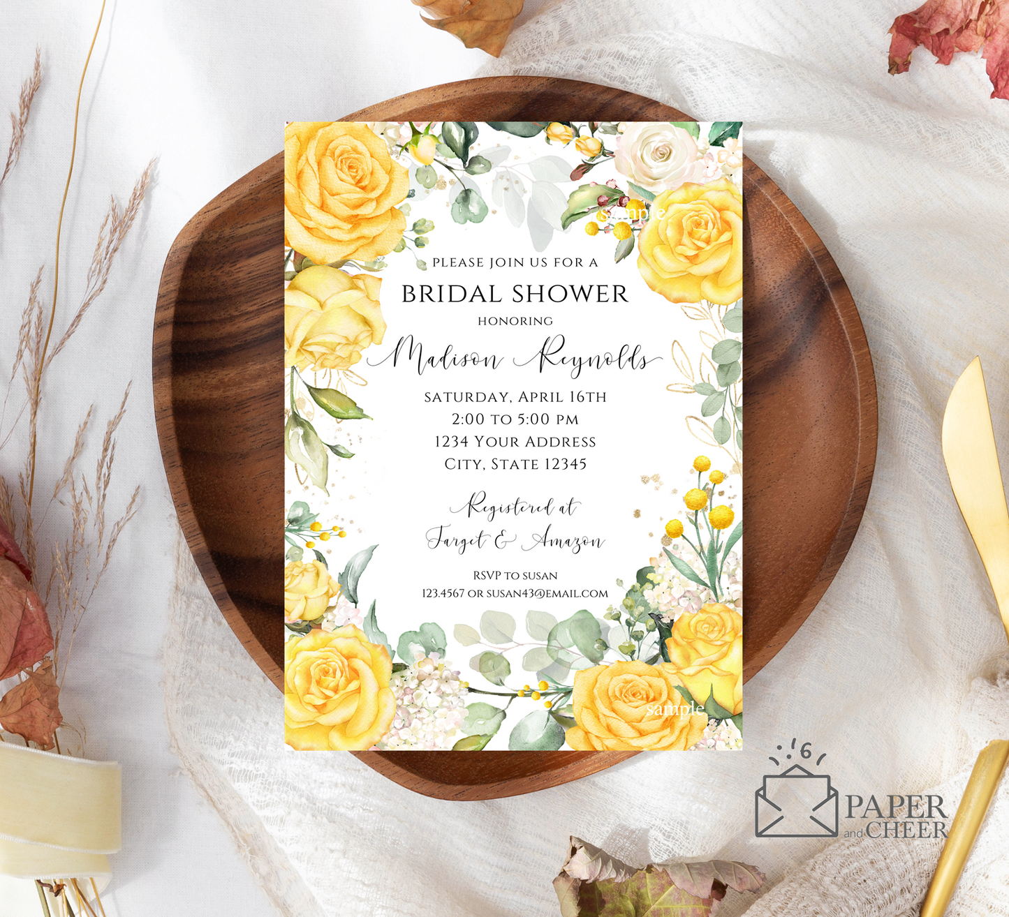 Yellow Floral Bridal Shower Invitation