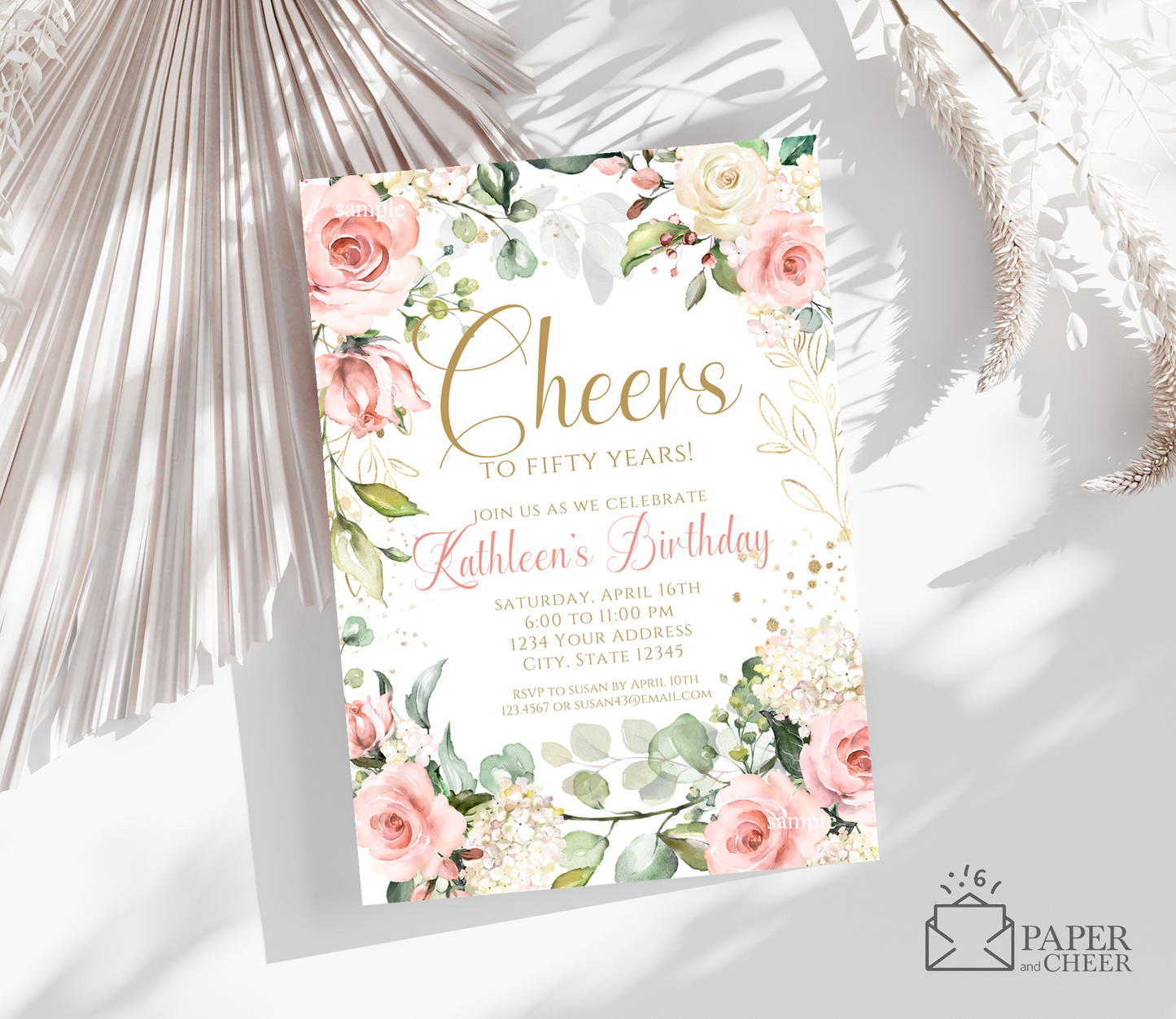 Pink Floral Birthday Invitation (Any age)