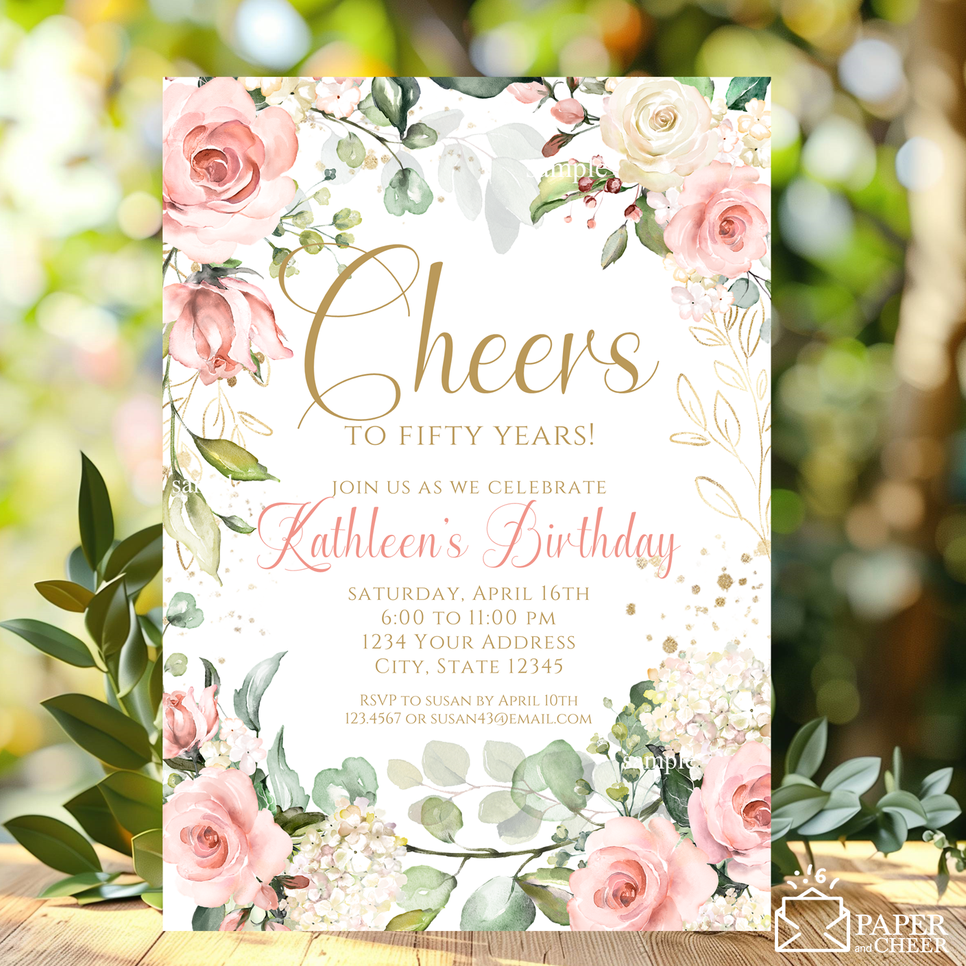 Pink Floral Birthday Invitation (Any age)