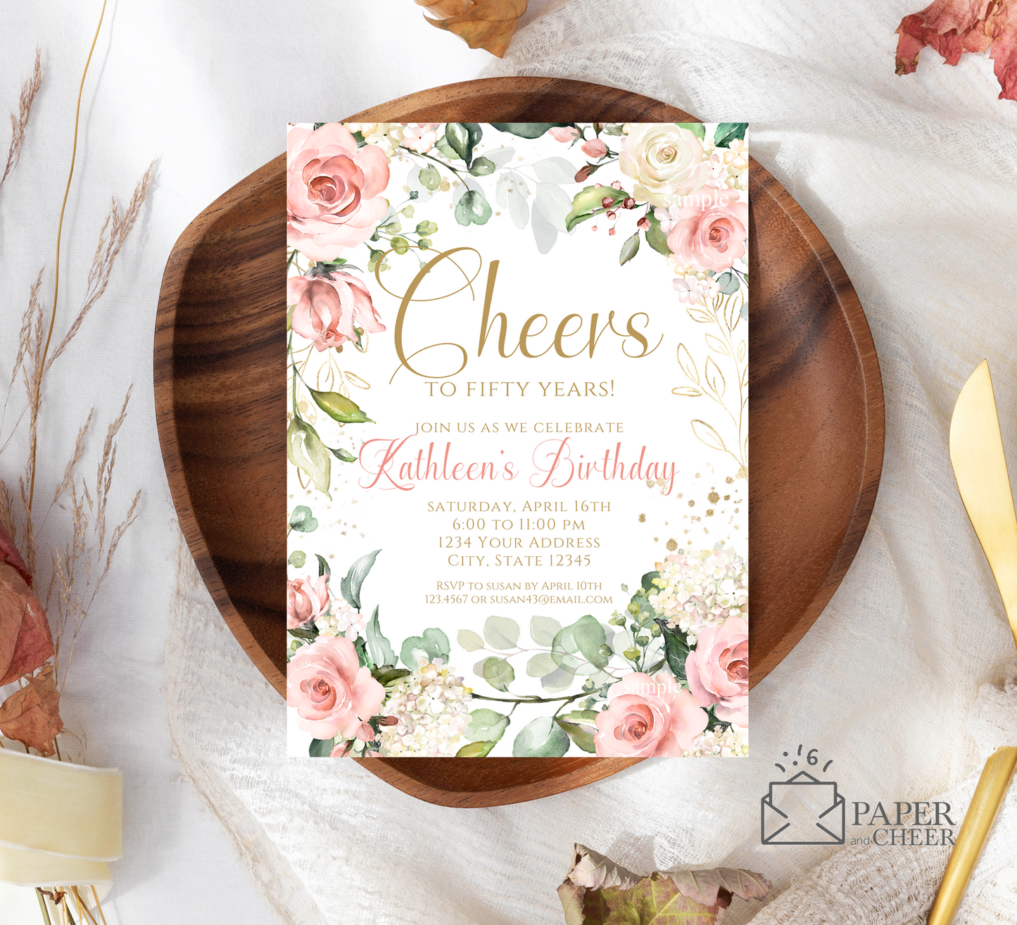 Pink Floral Birthday Invitation (Any age)
