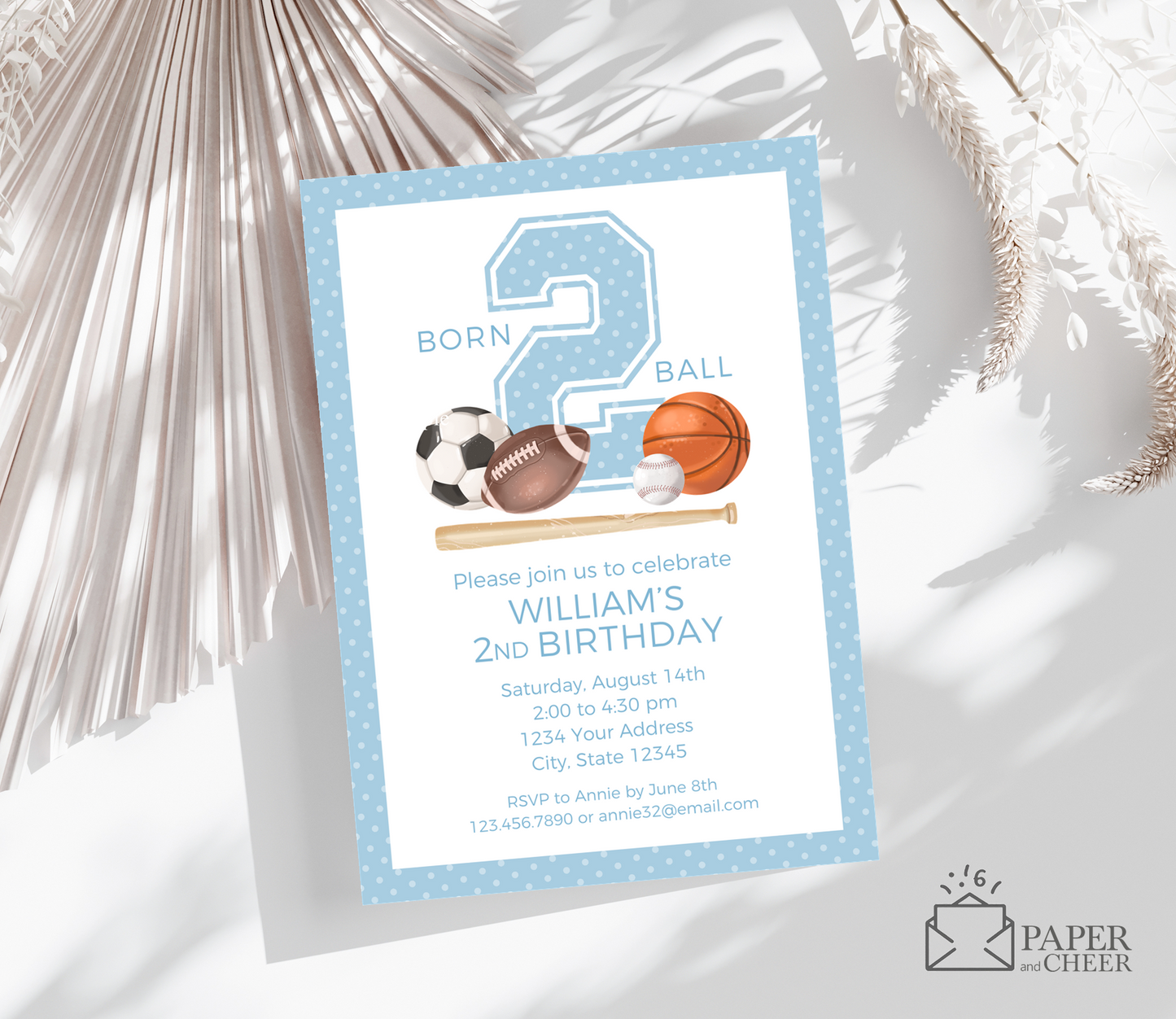 Born 2 Ball Sports 2nd Birthday Invitation