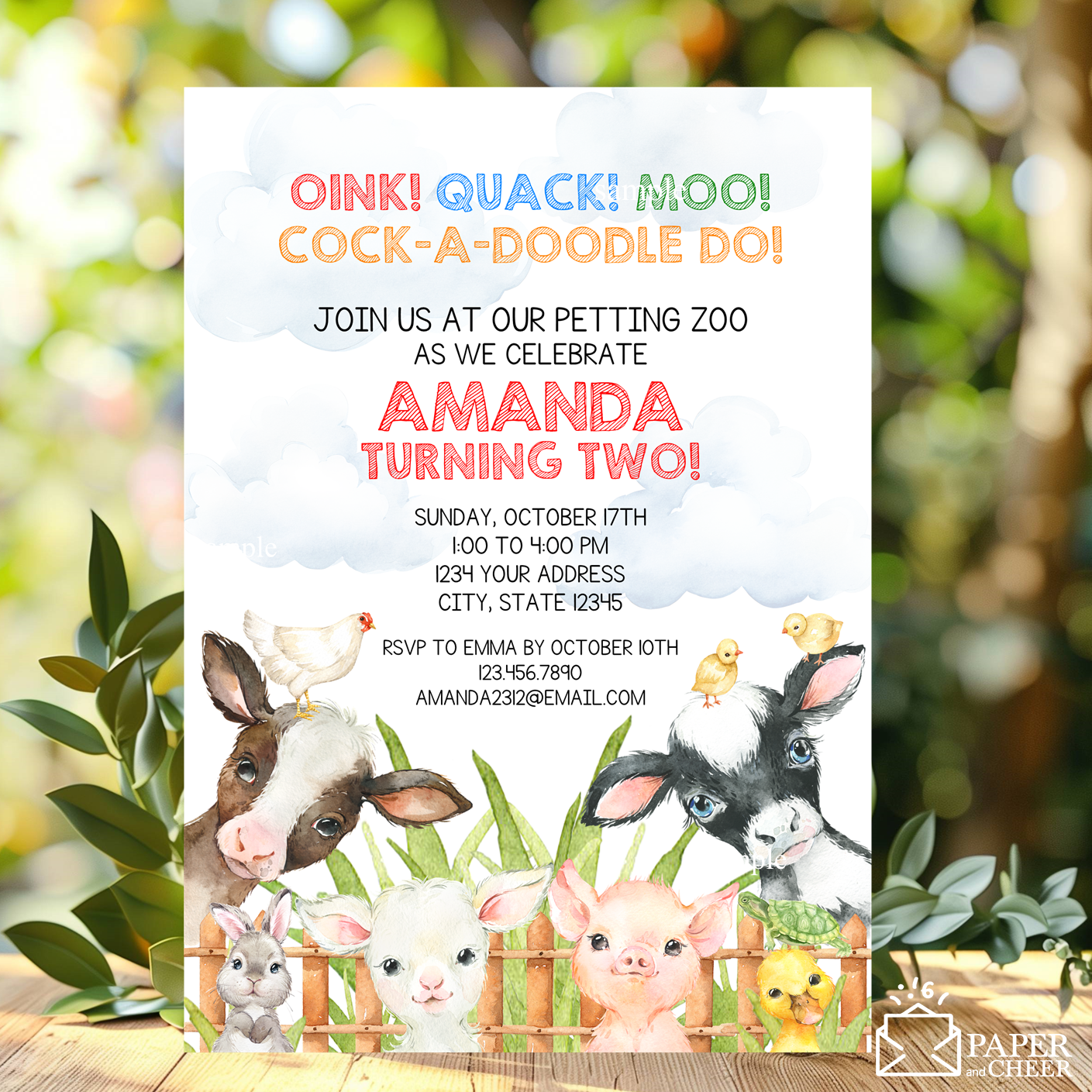 Petting Zoo Birthday Invitation (any age)
