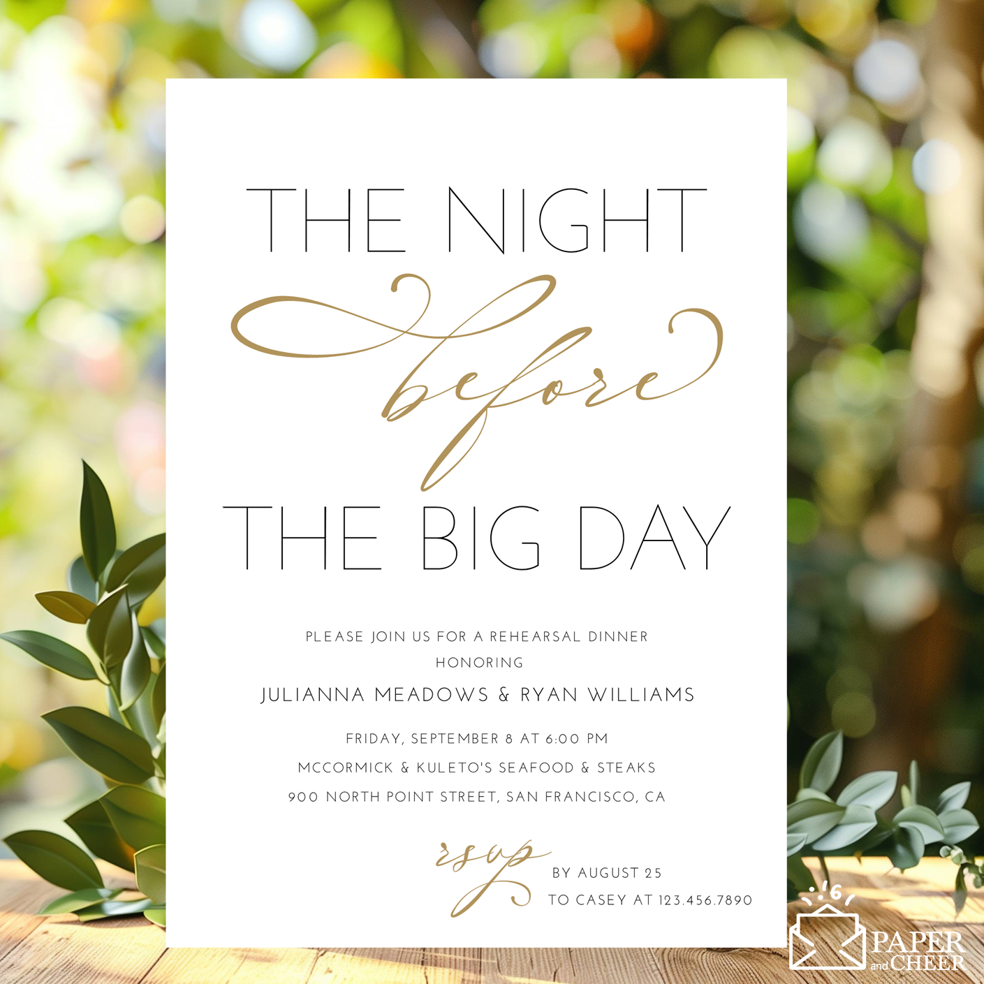 The Night Before the Big Day Rehearsal Dinner Invitation