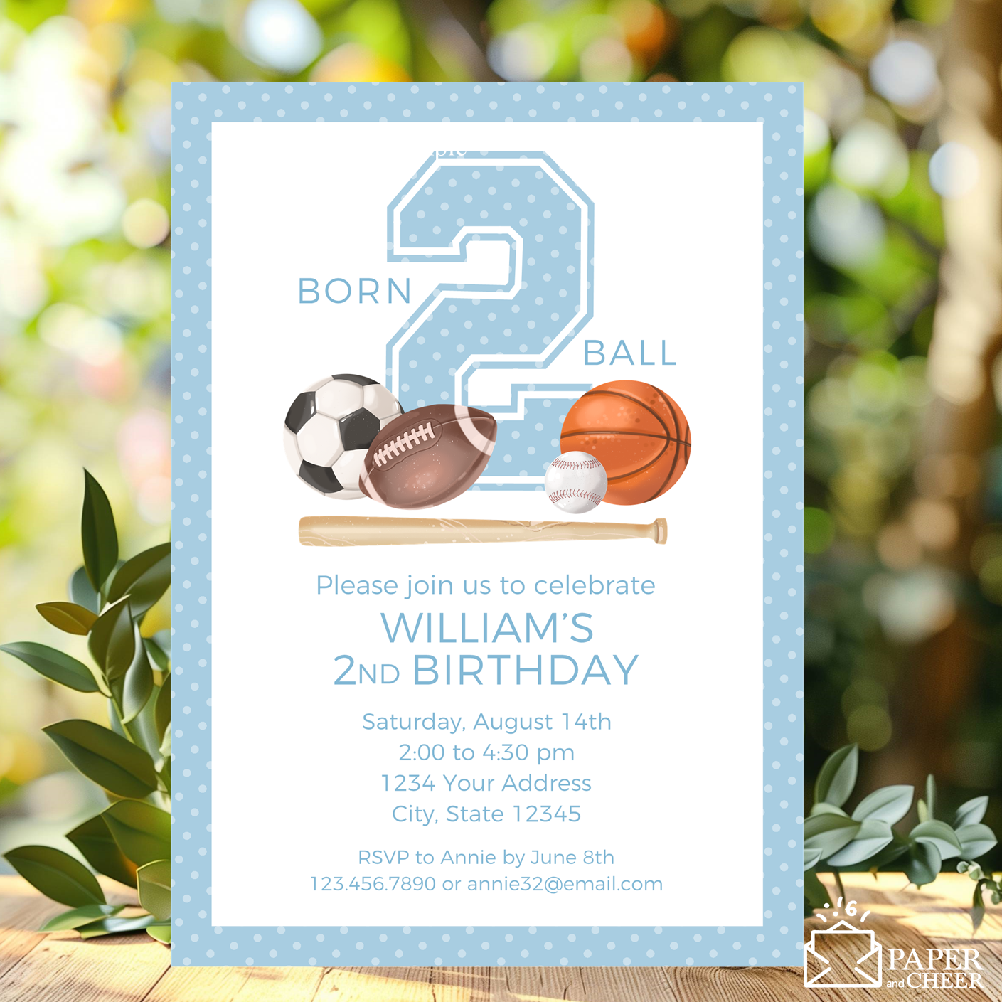 Born 2 Ball Sports 2nd Birthday Invitation
