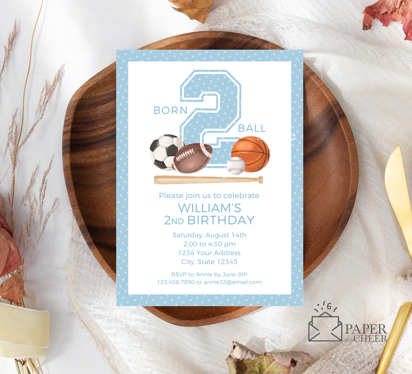 Born 2 Ball Sports 2nd Birthday Invitation