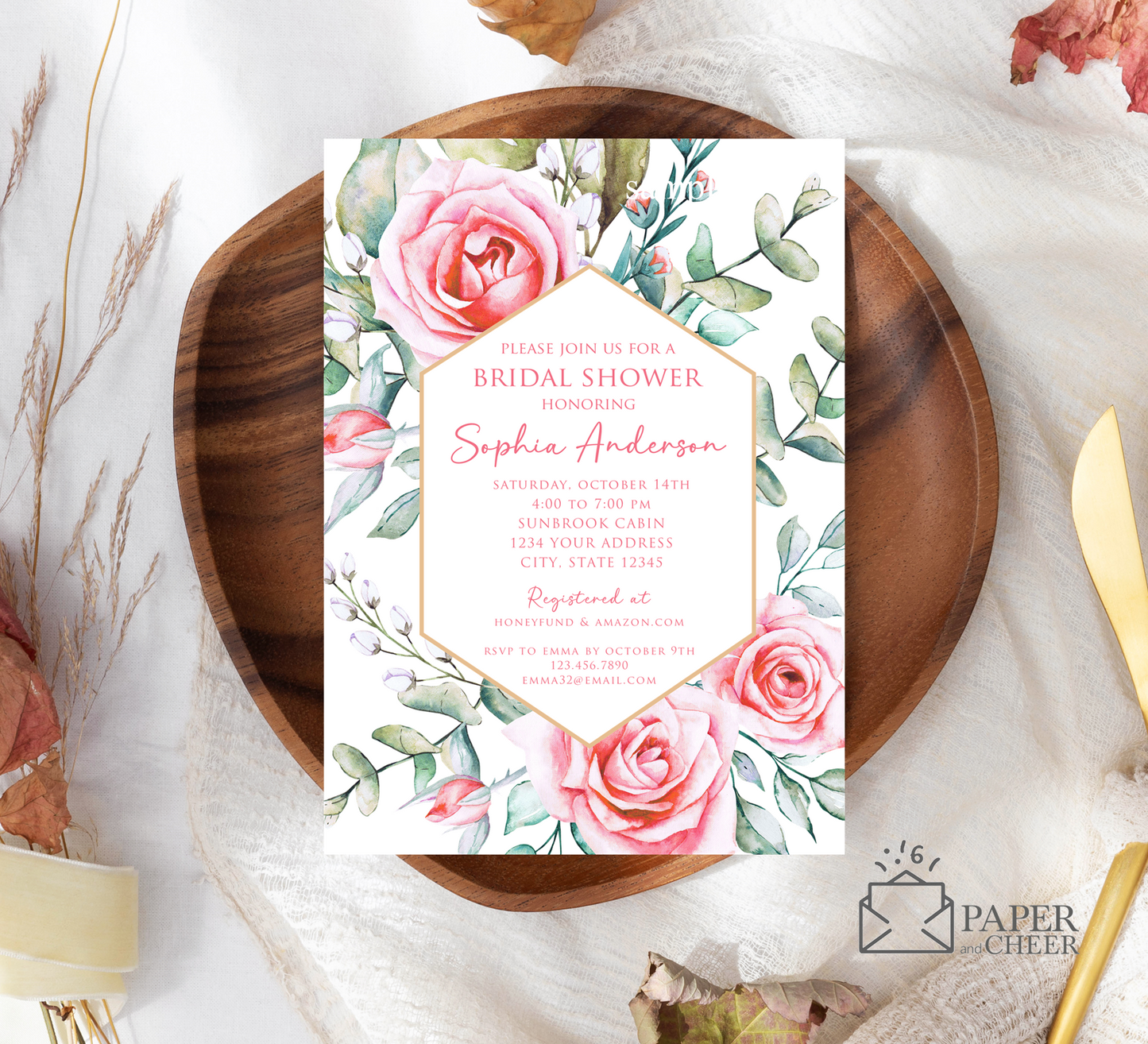 Pink Floral Bridal Shower Invitation