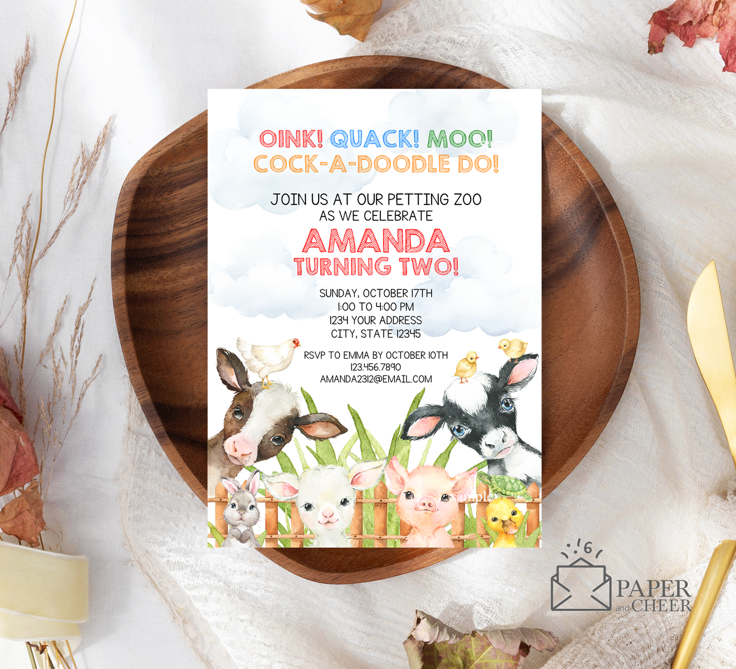 Petting Zoo Birthday Invitation (any age)