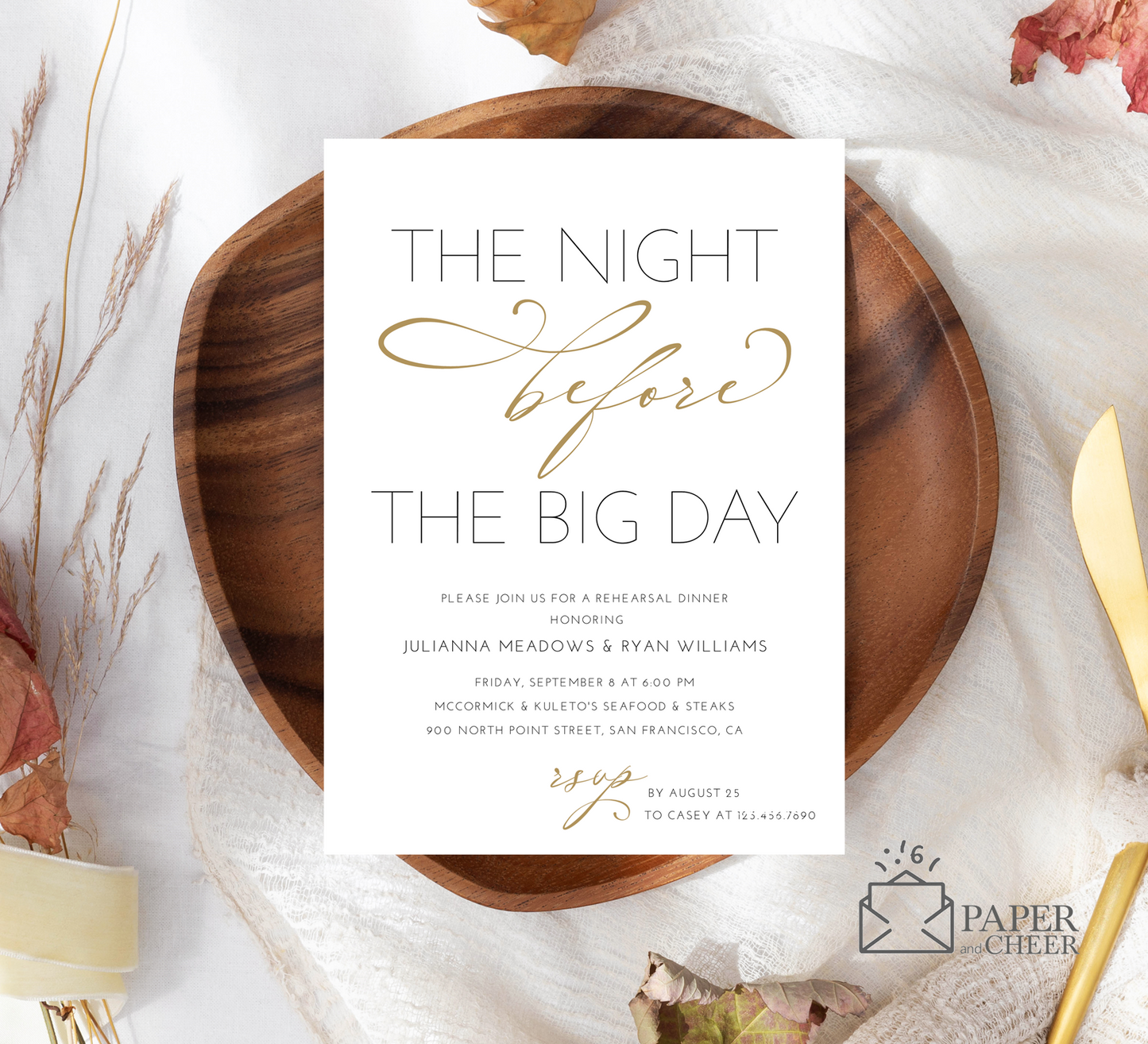 The Night Before the Big Day Rehearsal Dinner Invitation