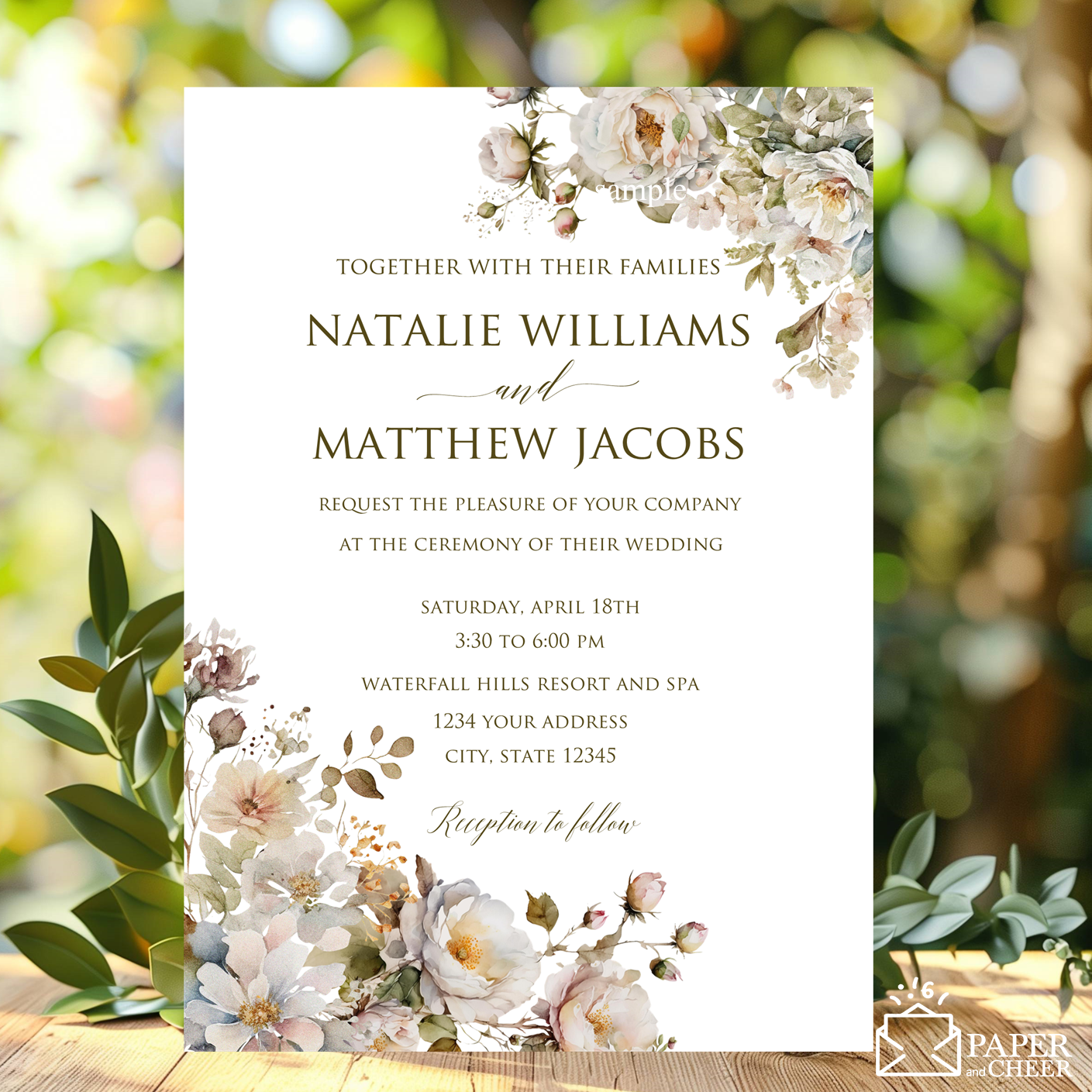 Neutral Floral Wedding Invitation