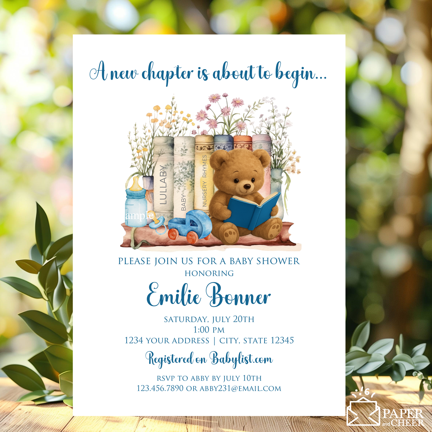 A New Chapter is About to Begin Baby Shower invitation (Blue Boy)