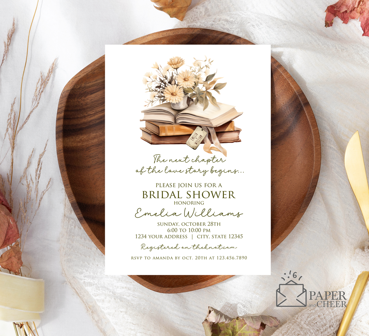 A new chapter is about to begin Bridal Shower Invitation