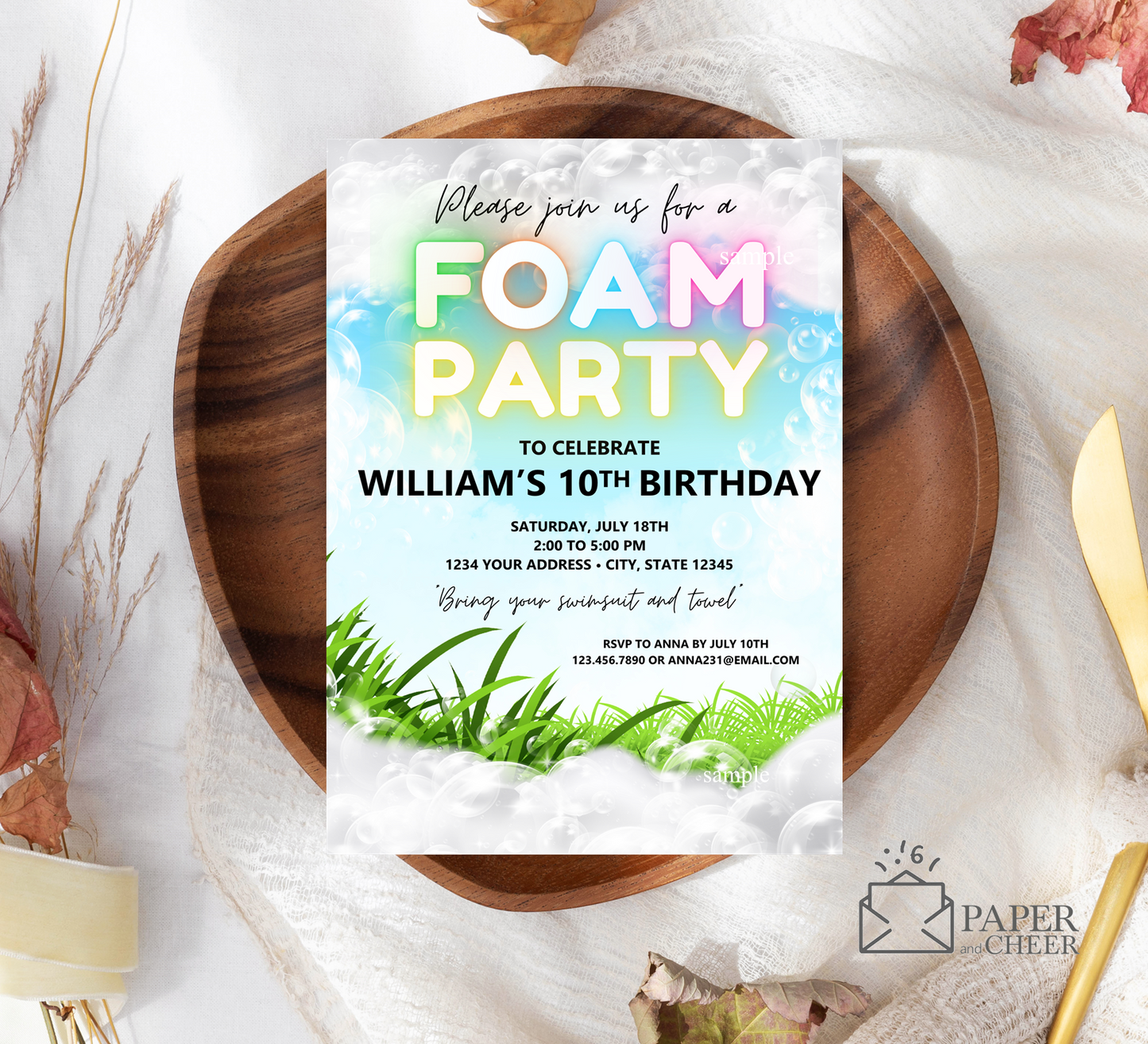 Foam Party Birthday Invitation