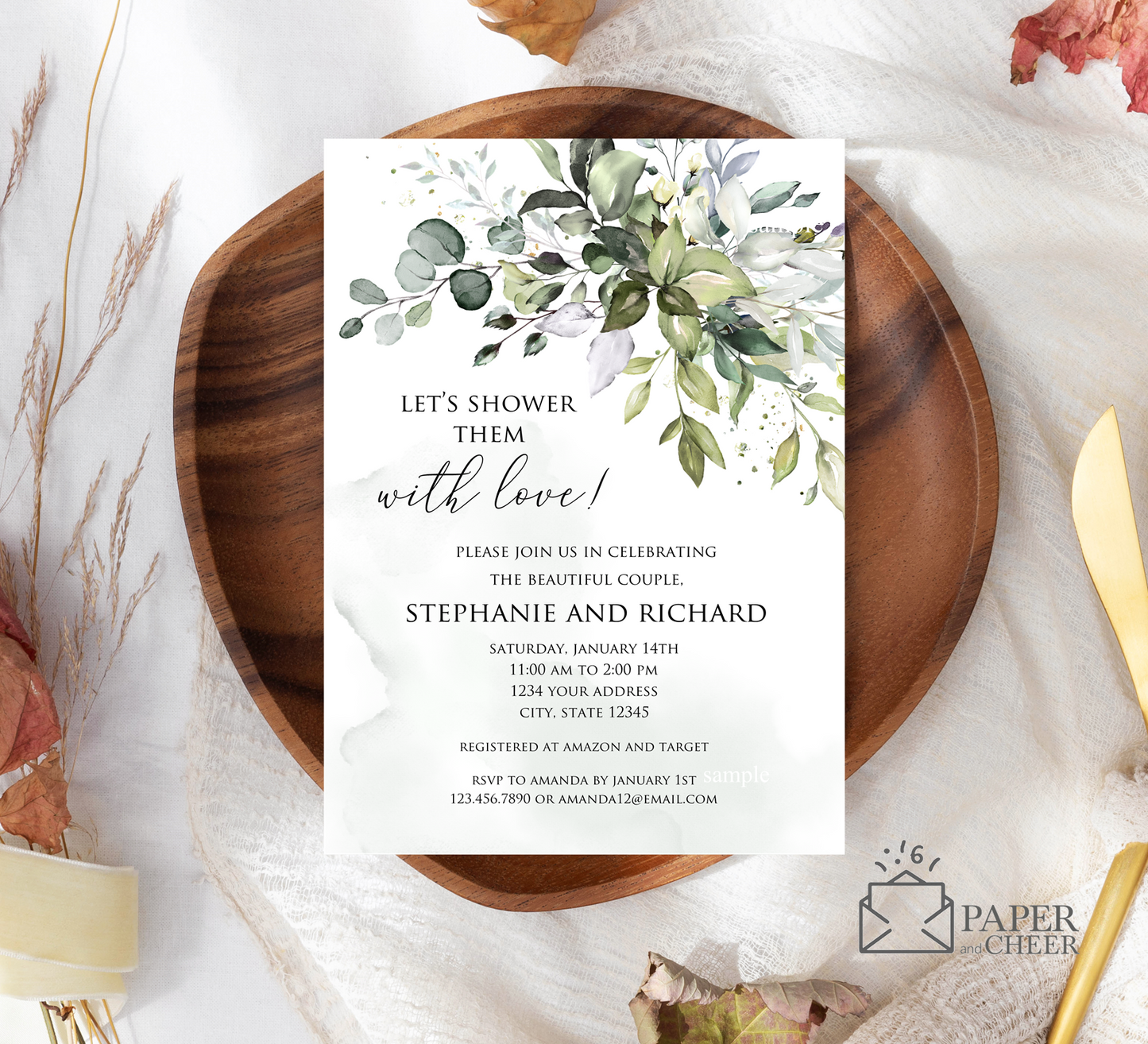 Eucalyptus Greenery Couples Shower Invitation
