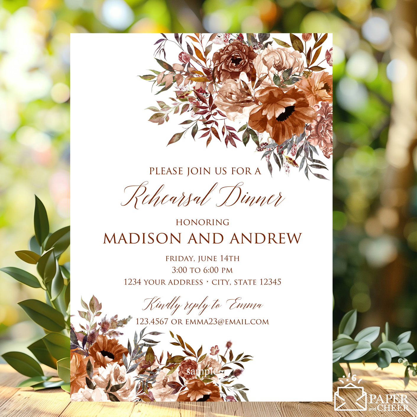 Rustic Floral Rehearsal Dinner Invitation