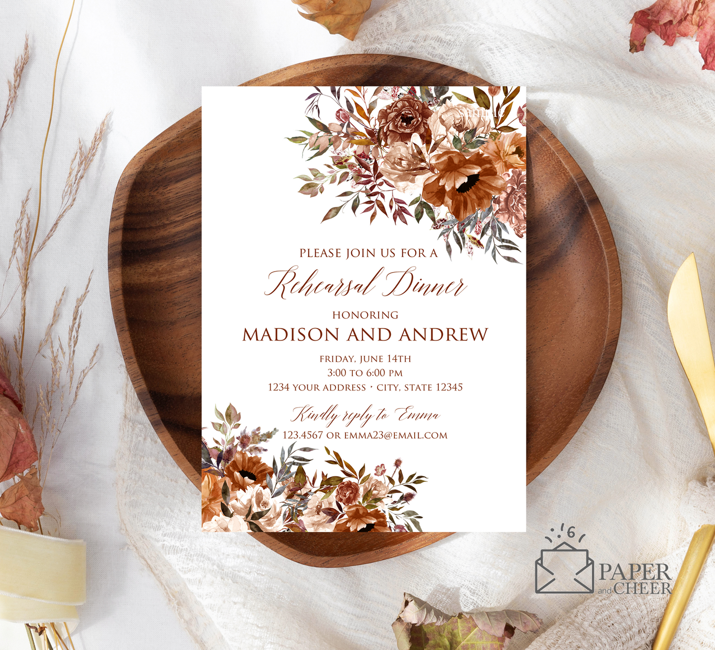 Rustic Floral Rehearsal Dinner Invitation