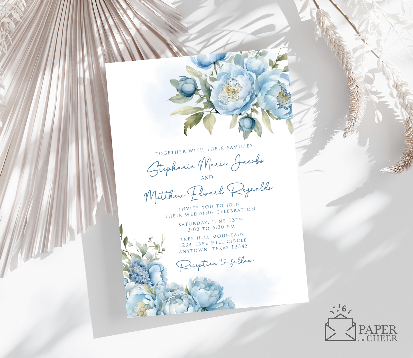 Dusty Blue Floral Wedding Invitation