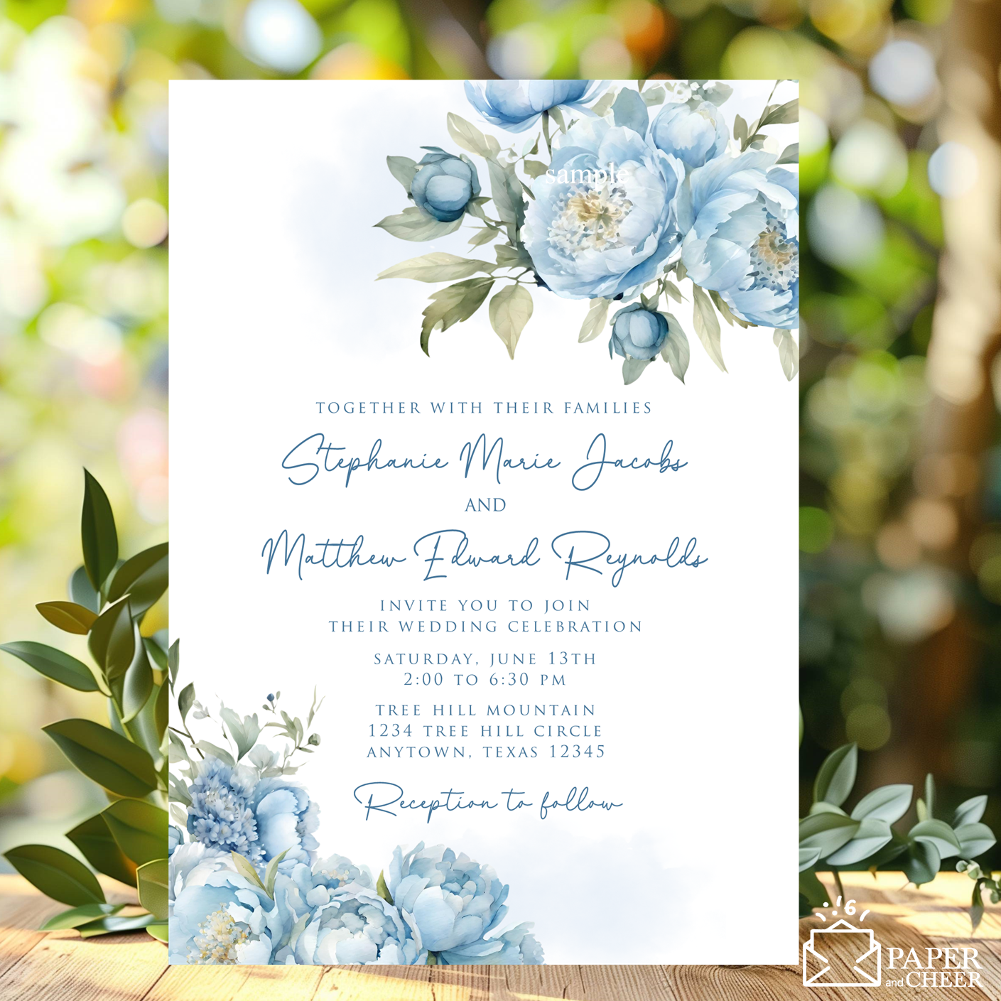 Dusty Blue Floral Wedding Invitation