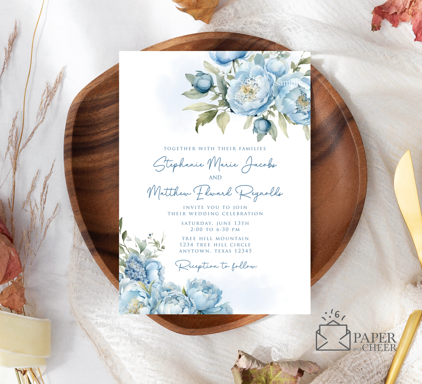 Dusty Blue Floral Wedding Invitation