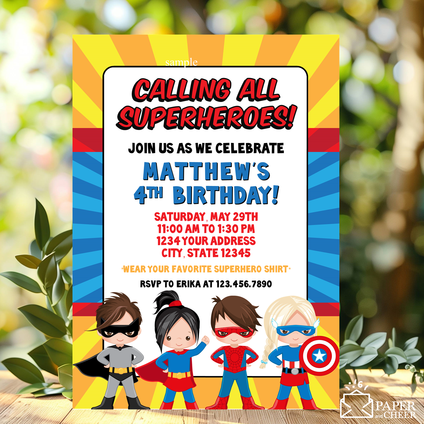 Superhero Birthday Invitation (Any age)