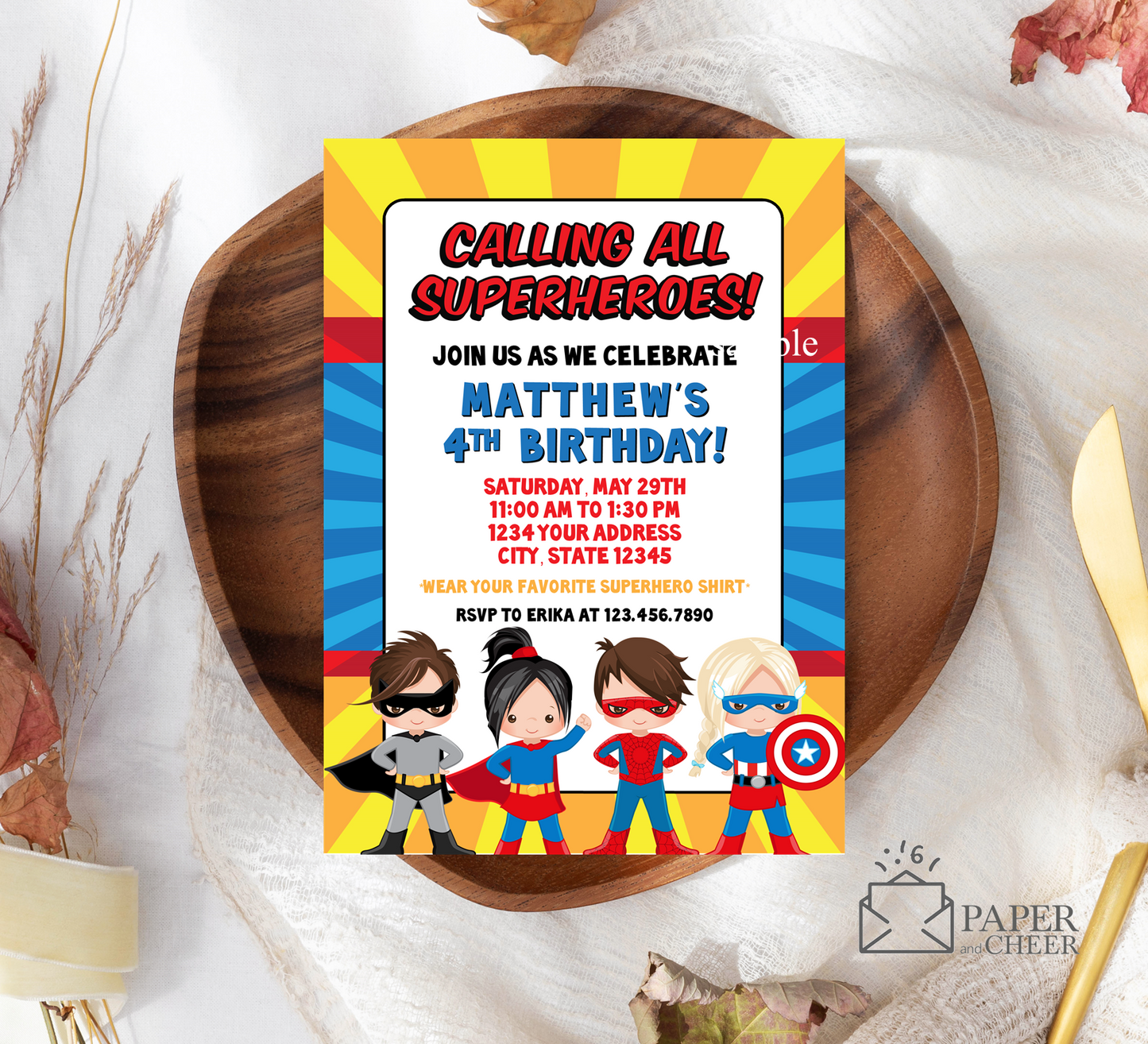 Superhero Birthday Invitation (Any age)