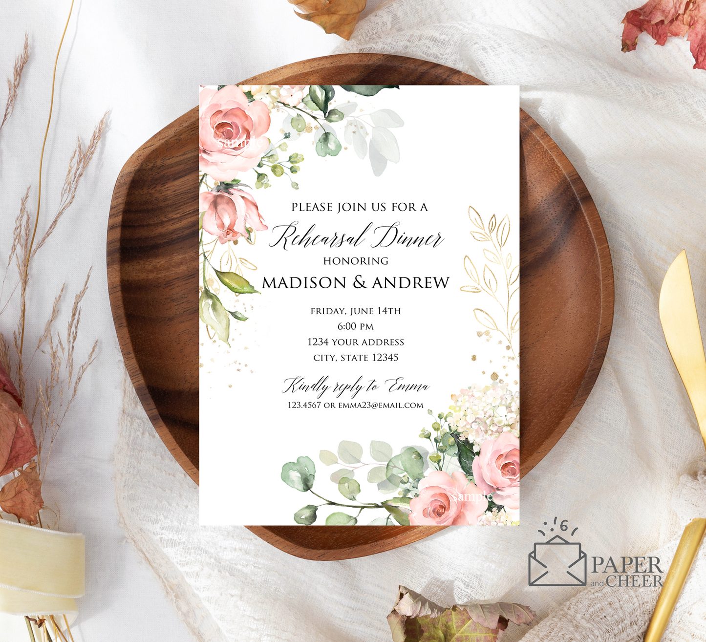 Blush Pink Floral Rehearsal Dinner Invitation