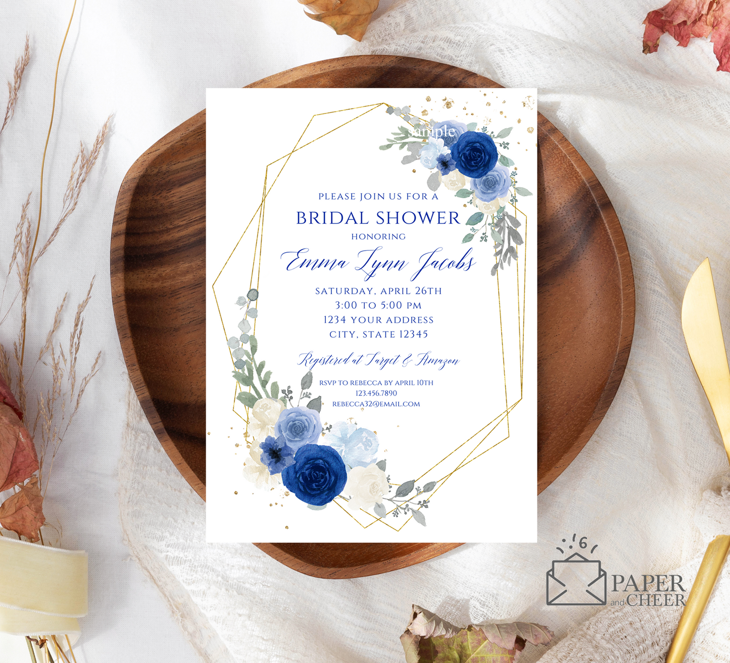 Blue Floral Bridal Shower Invitation