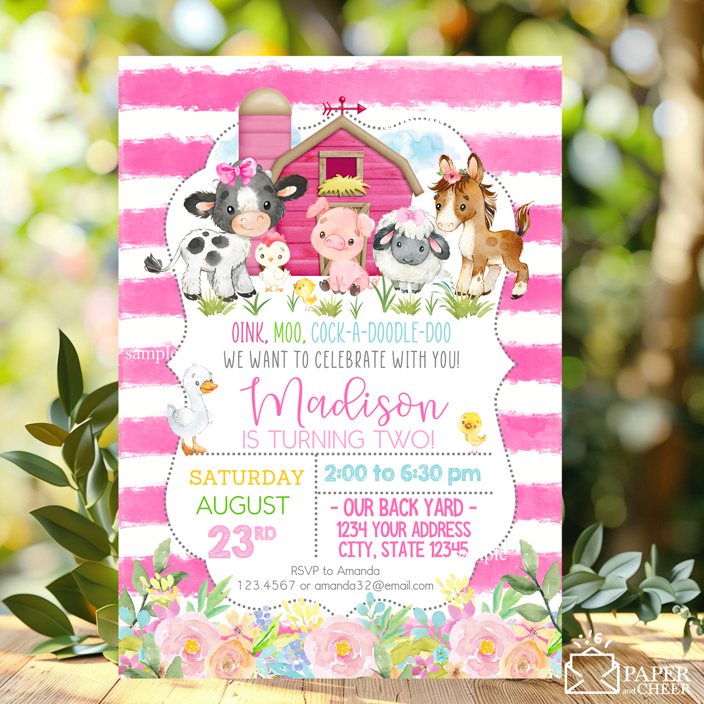 Pink Farm Birthday Invitation (any age)